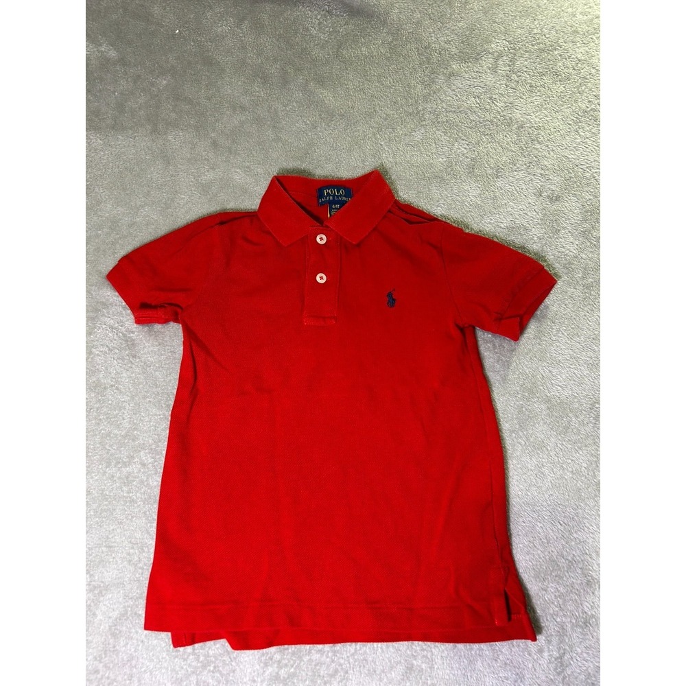 Polo Ralph Lauren Short Sleeve Polo Shirt Red Cotton  Boys 4T Logo Button - Picture 2 of 7